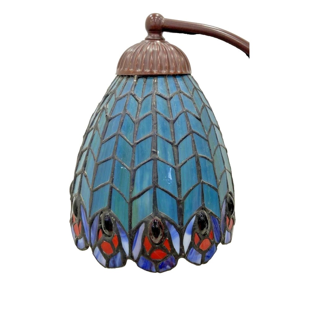 Meyda Tiffany Peacock Feather Stained Glass Dual Bulb Table Lamps – Pair, Used - Picture 2 of 6